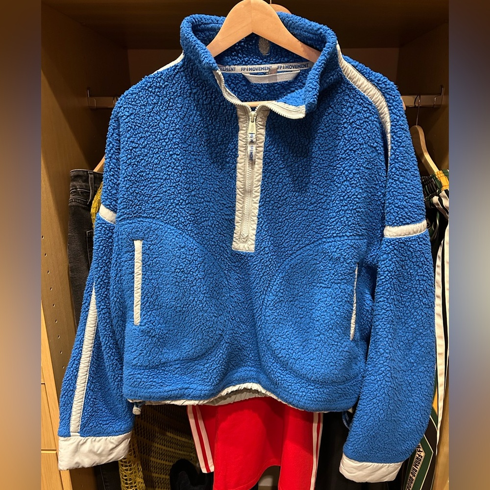 FP Movement by Free People Blue and White Teddy Jacket